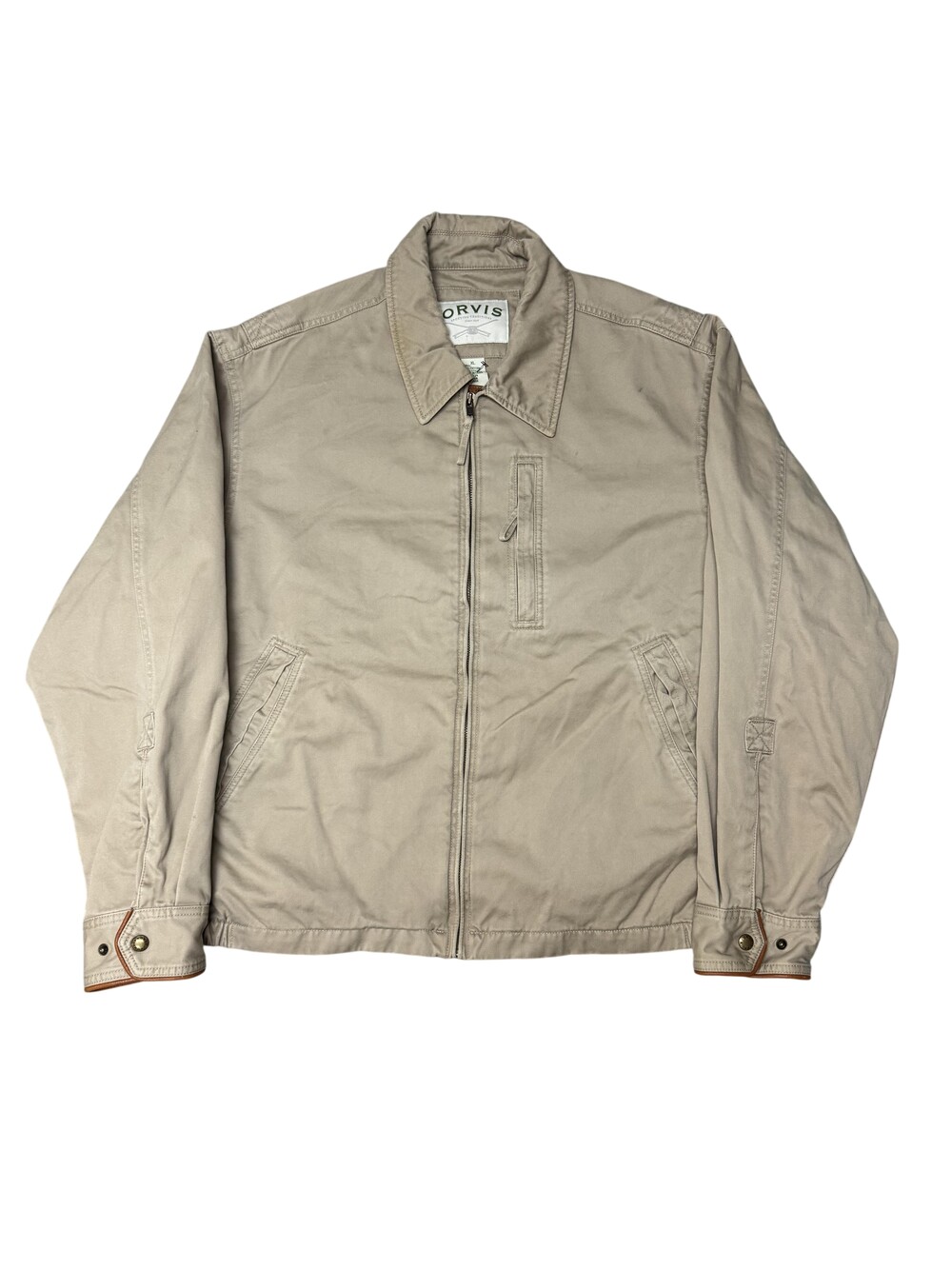 Vintage Orvis Jacket Mens XL Beige Cotton Canvas Bomber Harrington 90s